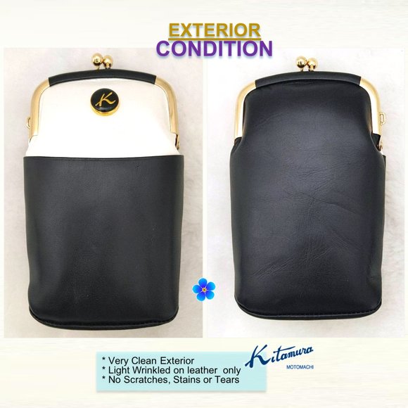 KITAMURA Japan Mini Wallet Bag GenuineLeather Pearlized Ivory Blue Gold Kisslock - Picture 8 of 11